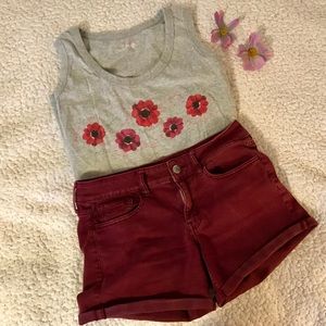 RED FLOWER GREY TANK TOP